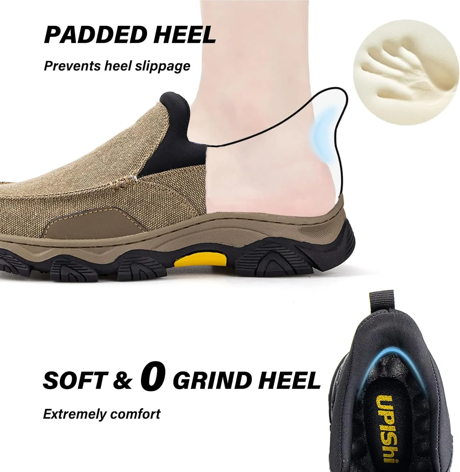 UPIShi Men's Hands Free Slip On Loafer Slip-ins Walking Casual Canvas Lightweight Indoor Outdoor Cushioning Shoes