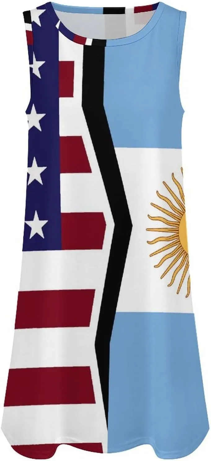 USA and Argentina Flag Women's Summer Dress Sleeveless Casual Loose Beach Vacation Tank Sundress