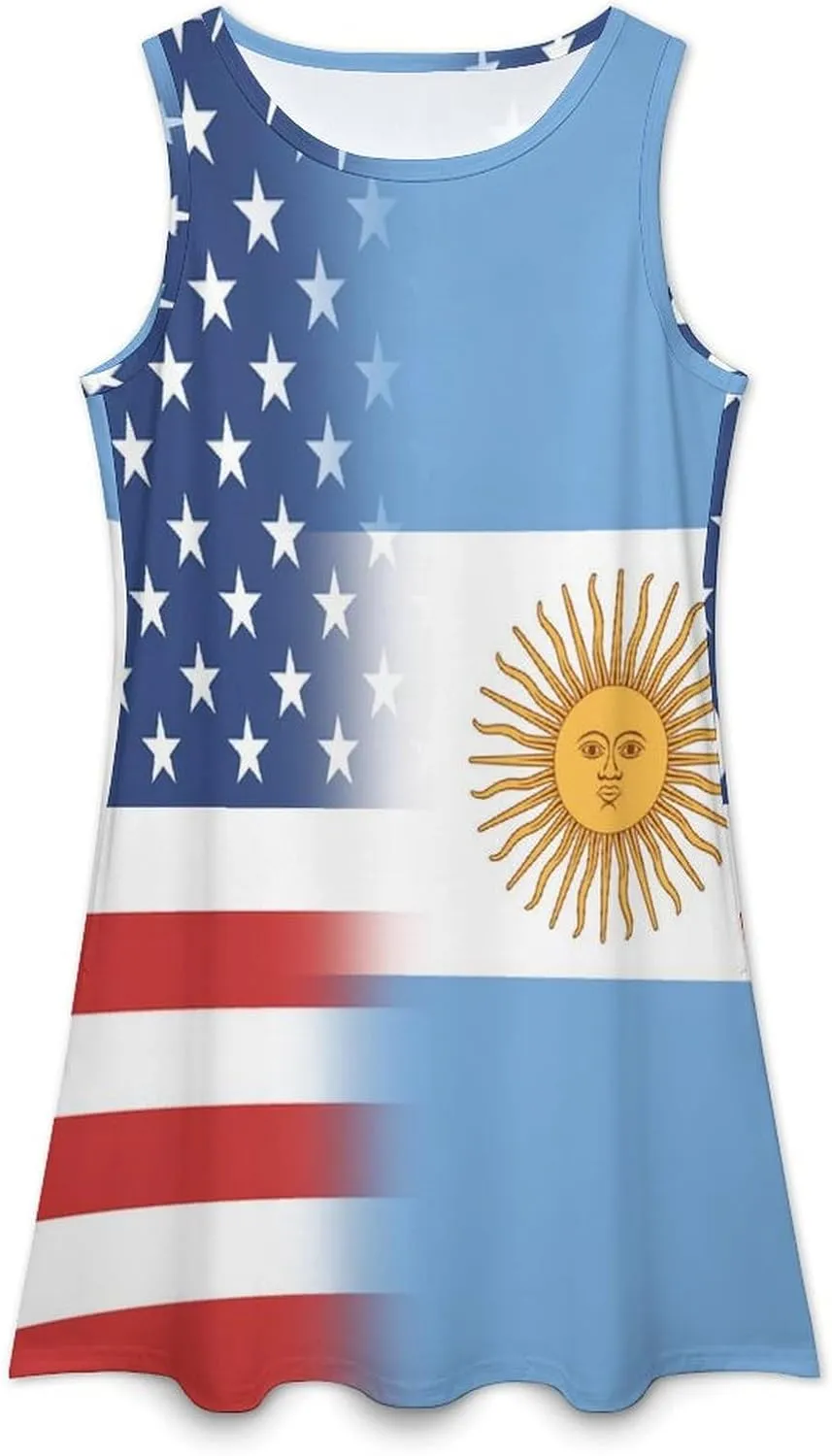 USA and Argentina Flag Women's Summer Dress Sleeveless Casual Loose Beach Vacation Tank Sundress