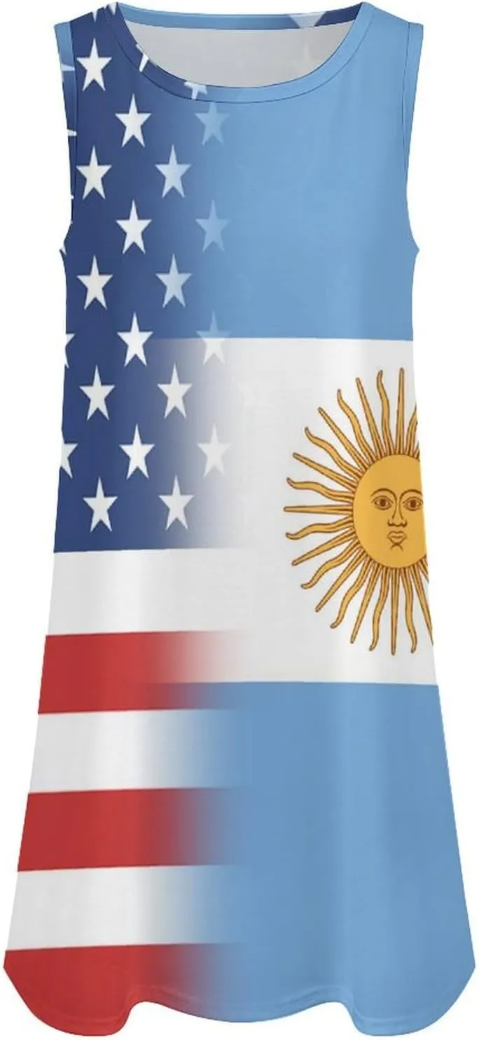 USA and Argentina Flag Women's Summer Dress Sleeveless Casual Loose Beach Vacation Tank Sundress
