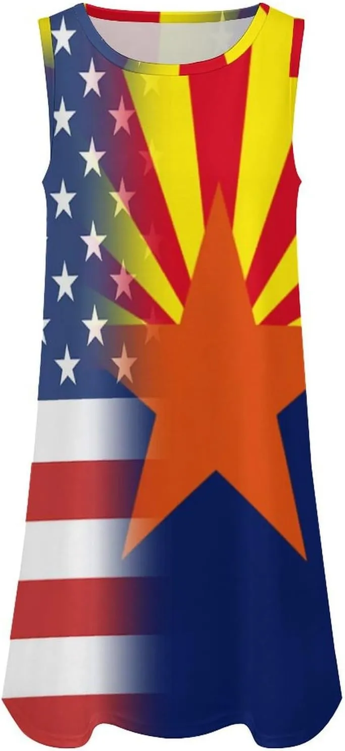 USA and Arizona State Flag Women's Summer Dress Sleeveless Casual Loose Beach Vacation Tank Sundress