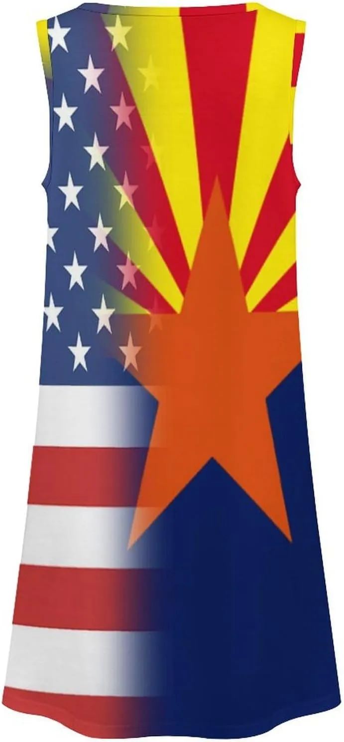USA and Arizona State Flag Women's Summer Dress Sleeveless Casual Loose Beach Vacation Tank Sundress