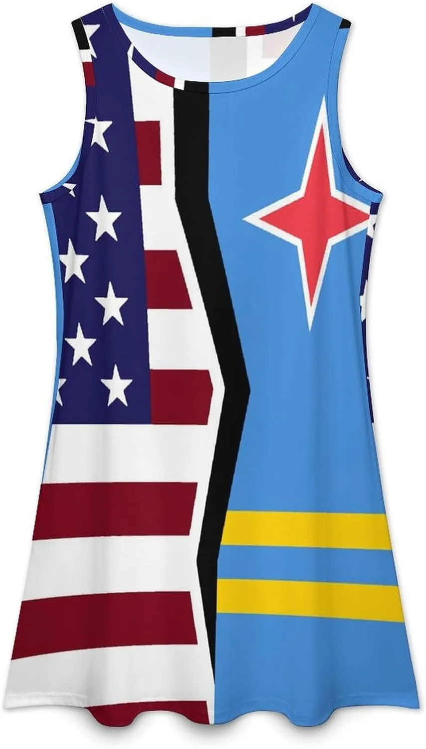 USA and Aruba Flag Women's Summer Dress Sleeveless Casual Loose Beach Vacation Tank Sundress