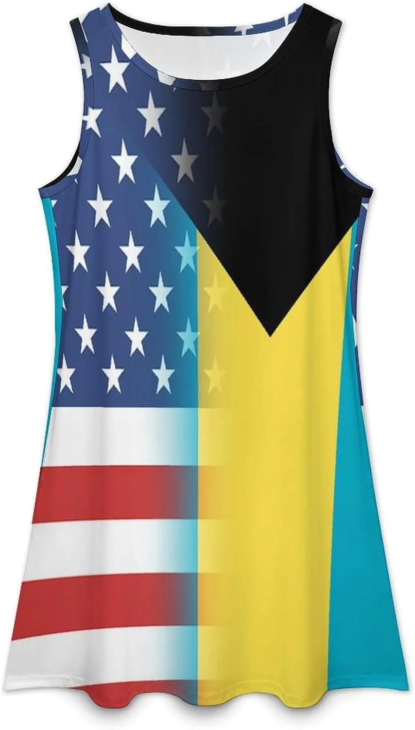 USA and Bahamas Flag Women's Summer Dress Sleeveless Casual Loose Beach Vacation Tank Sundress