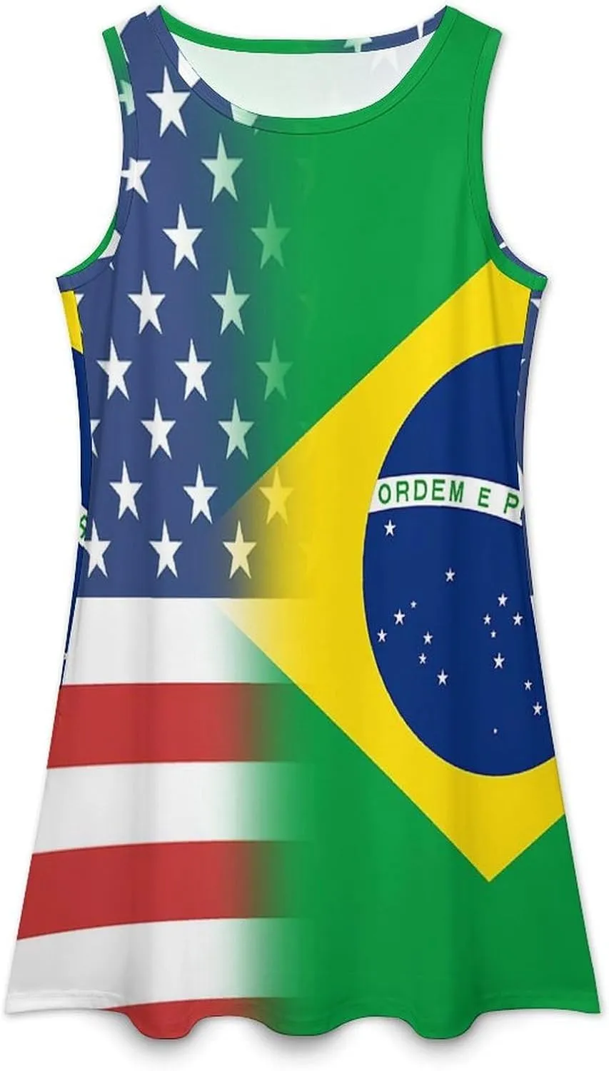 USA and Brazilian Flag Women's Summer Dress Sleeveless Casual Loose Beach Vacation Tank Sundress