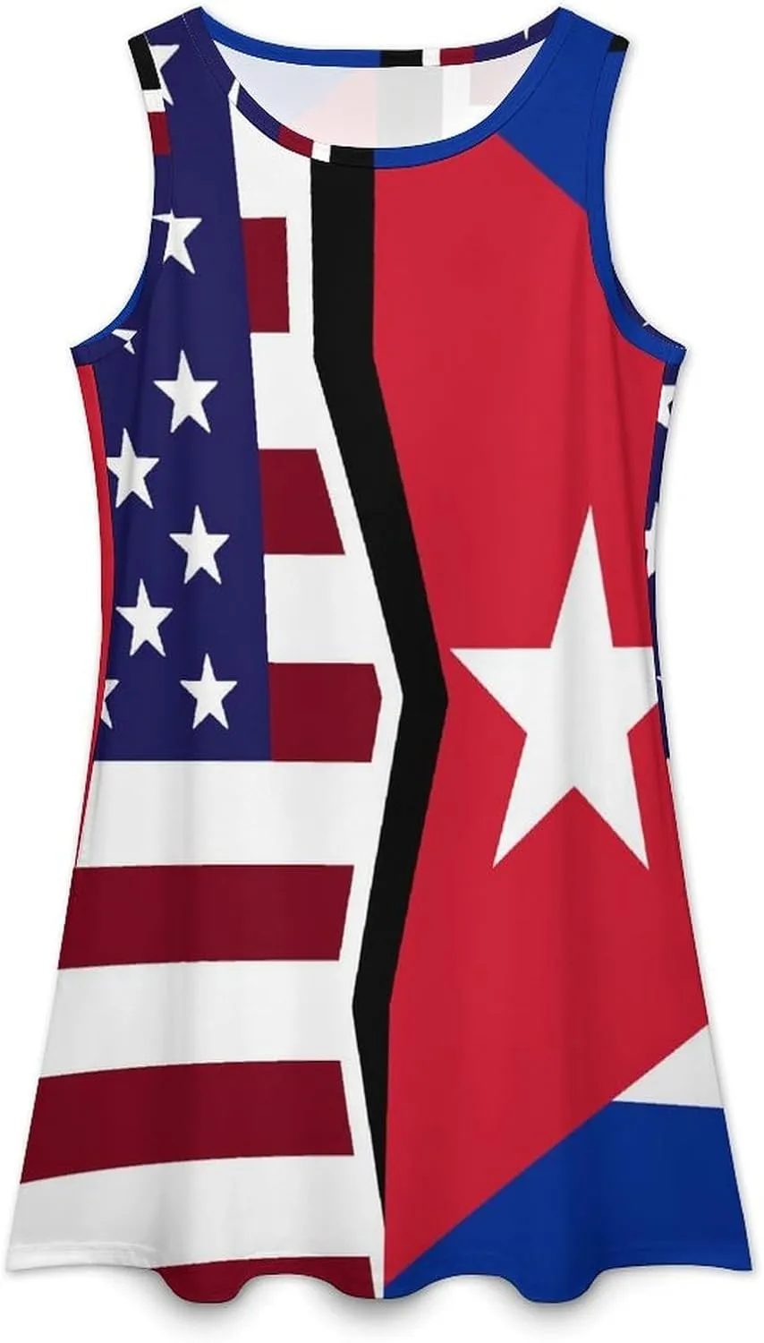 USA and Cuban Flag Women's Summer Dress Sleeveless Casual Loose Beach Vacation Tank Sundress