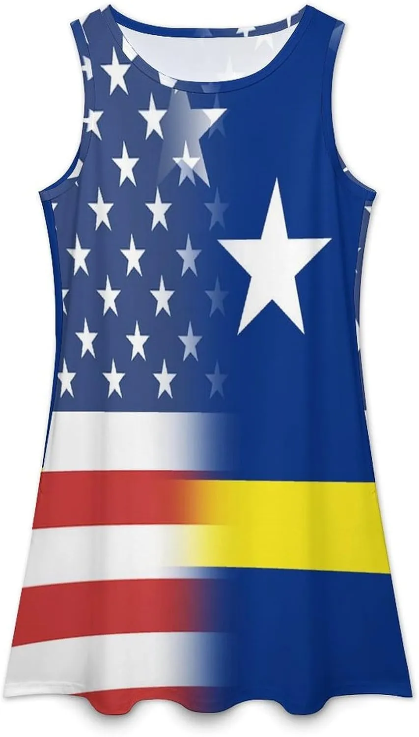 USA and Curacao Flag Women's Summer Dress Sleeveless Casual Loose Beach Vacation Tank Sundress