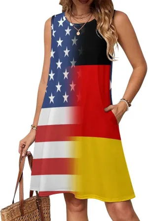 USA and Germany Flag Women's Summer Dress Sleeveless Casual Loose Beach Vacation Tank Sundress