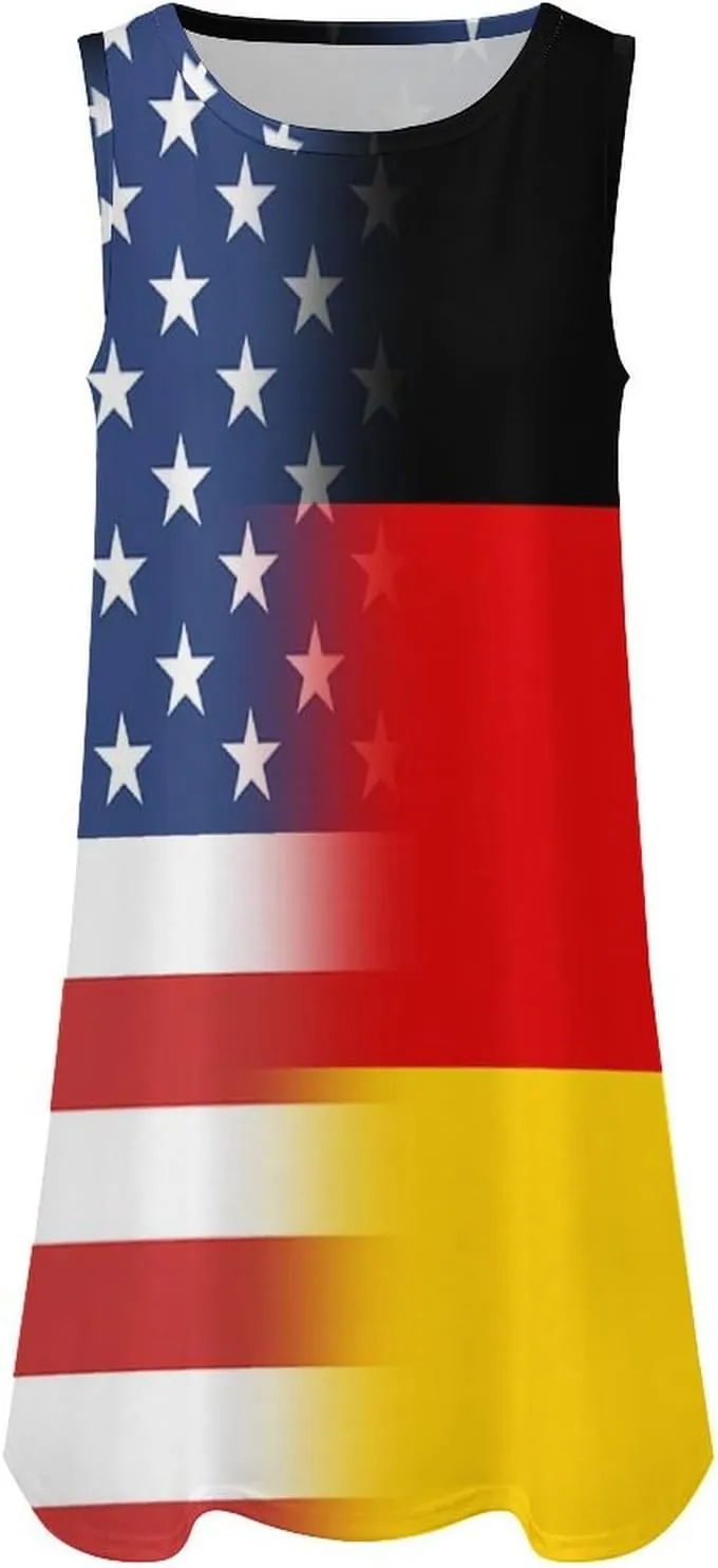USA and Germany Flag Women's Summer Dress Sleeveless Casual Loose Beach Vacation Tank Sundress