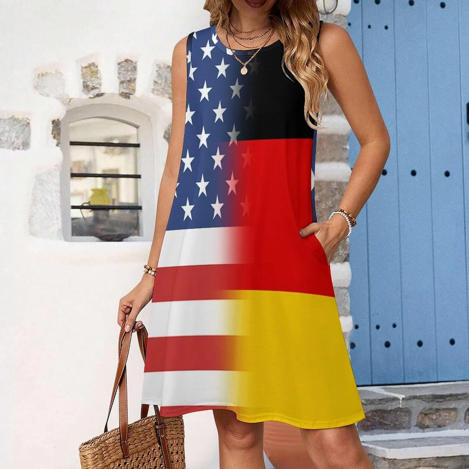 USA and Germany Flag Women's Summer Dress Sleeveless Casual Loose Beach Vacation Tank Sundress