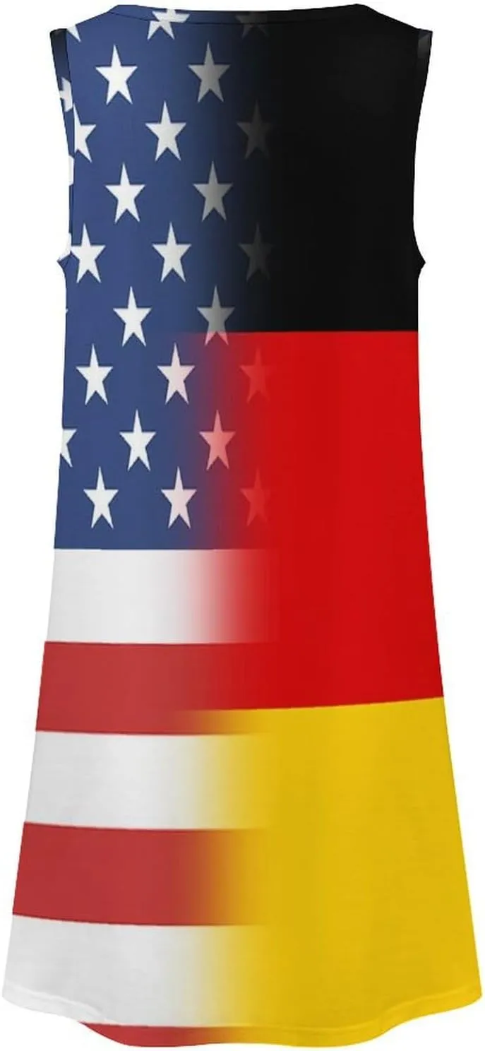 USA and Germany Flag Women's Summer Dress Sleeveless Casual Loose Beach Vacation Tank Sundress
