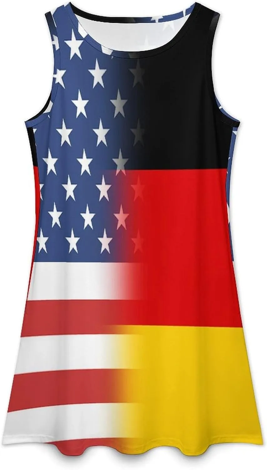 USA and Germany Flag Women's Summer Dress Sleeveless Casual Loose Beach Vacation Tank Sundress