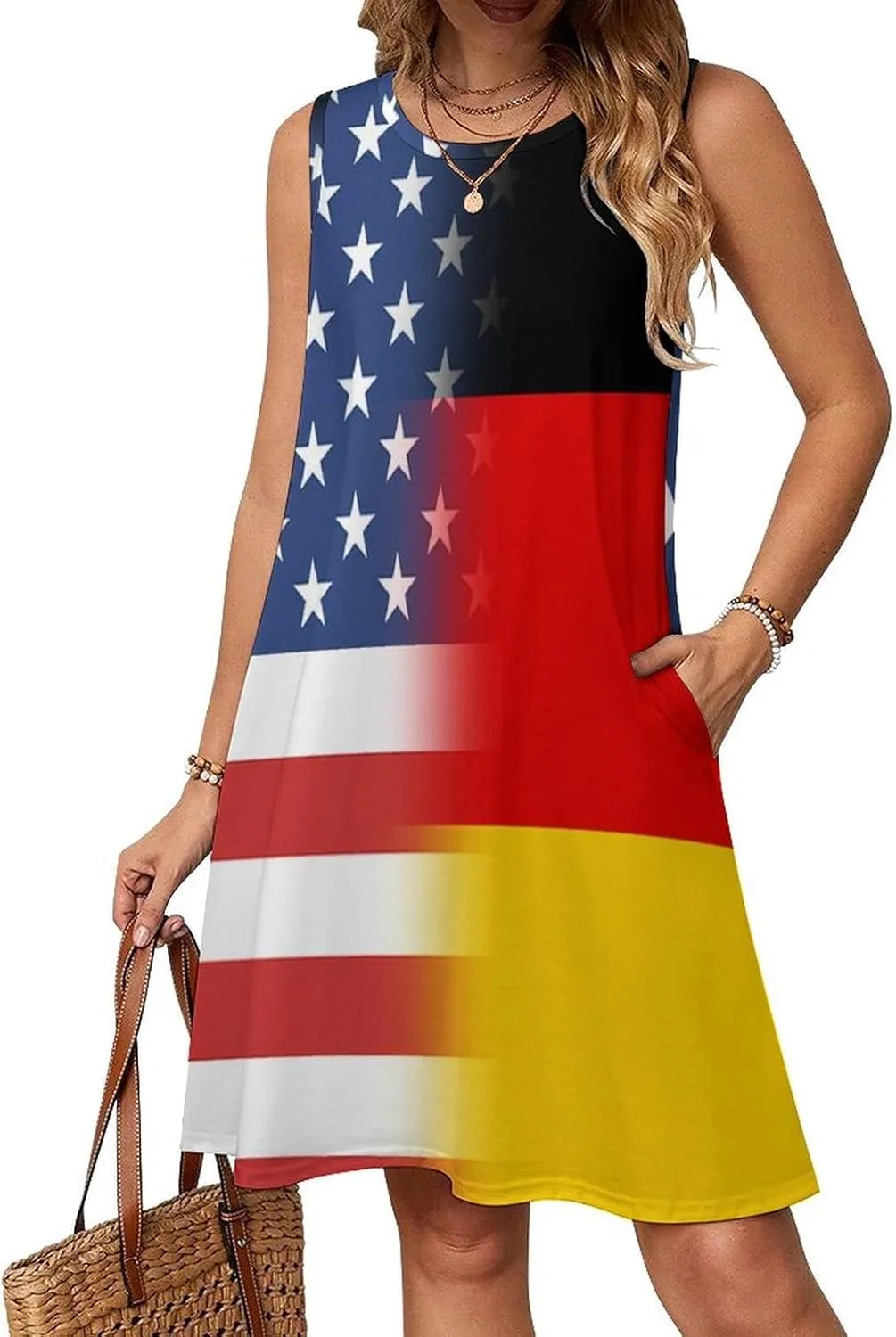 USA and Germany Flag Women's Summer Dress Sleeveless Casual Loose Beach Vacation Tank Sundress