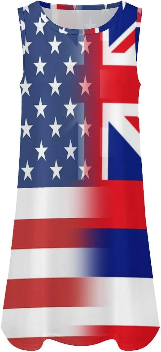 USA and Hawaii State Flag Women's Summer Dress Sleeveless Casual Loose Beach Vacation Tank Sundress