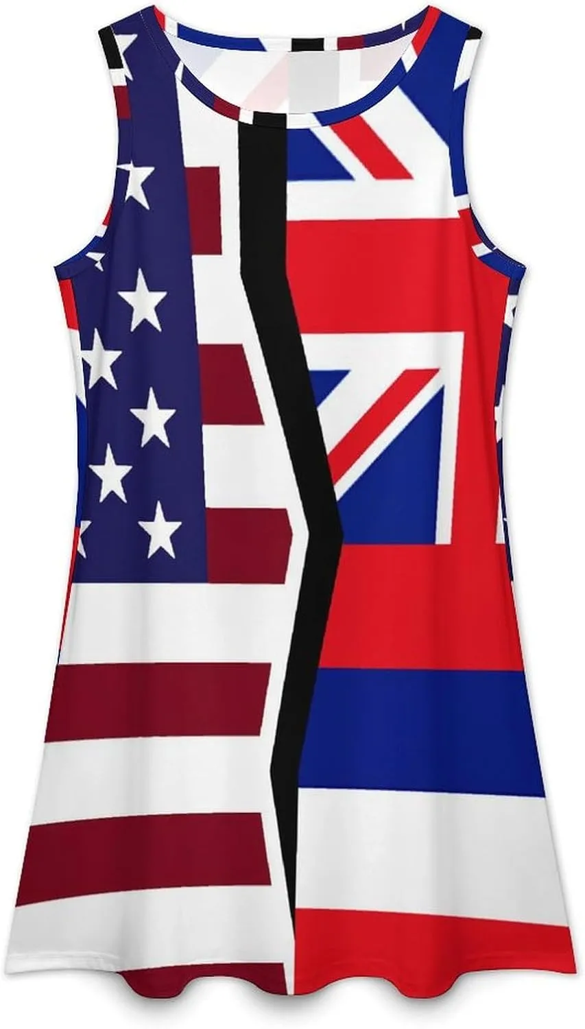 USA and Hawaii State Flag Women's Summer Dress Sleeveless Casual Loose Beach Vacation Tank Sundress