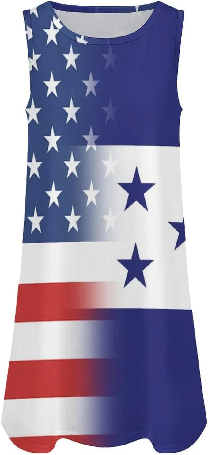 USA and Honduras Map Flag Women's Summer Dress Sleeveless Casual Loose Beach Vacation Tank Sundress