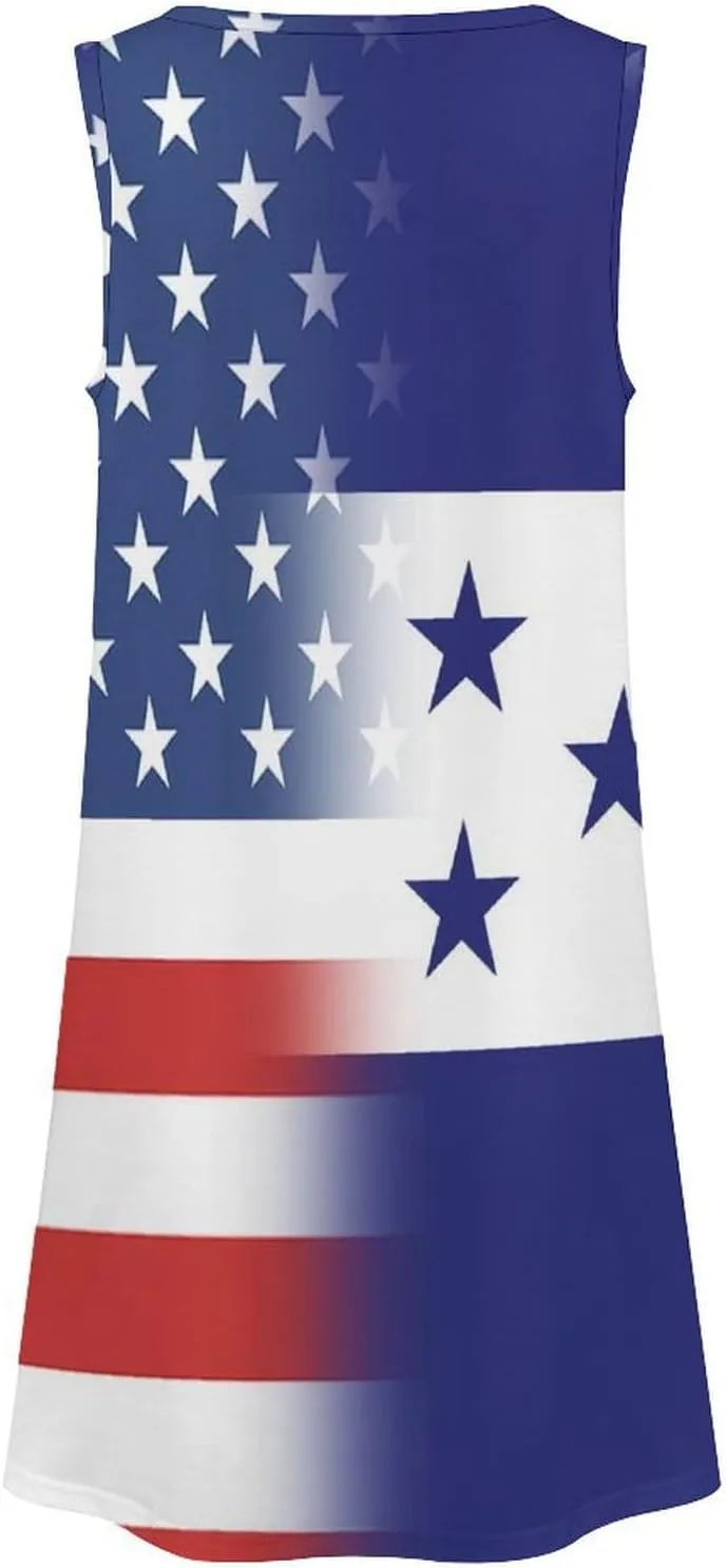 USA and Honduras Map Flag Women's Summer Dress Sleeveless Casual Loose Beach Vacation Tank Sundress
