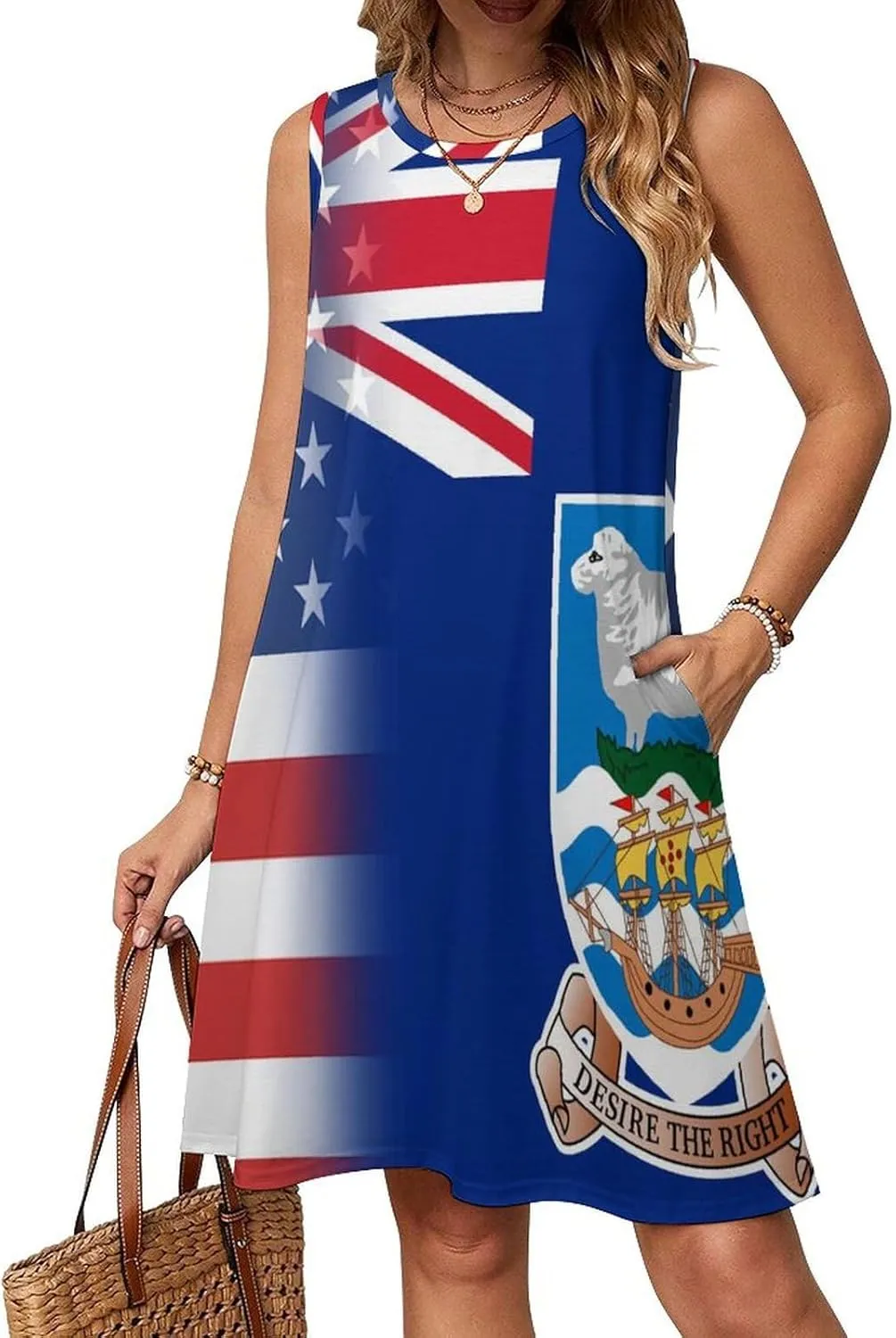 USA and Malvinas Islands Flag Women's Summer Dress Sleeveless Casual Loose Beach Vacation Tank Sundress
