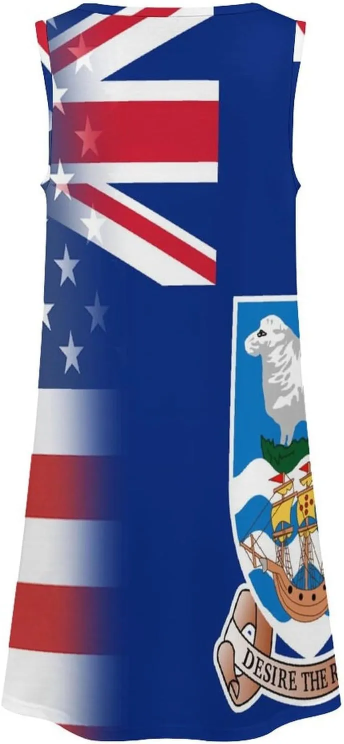 USA and Malvinas Islands Flag Women's Summer Dress Sleeveless Casual Loose Beach Vacation Tank Sundress