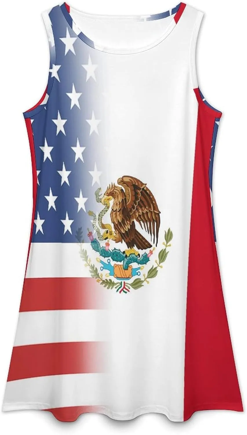 USA and Mexican Flag Women's Summer Dress Sleeveless Casual Loose Beach Vacation Tank Sundress