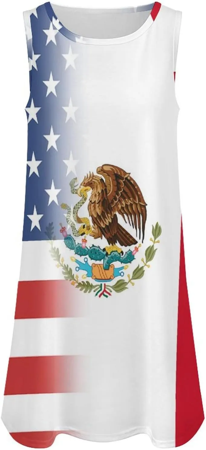 USA and Mexican Flag Women's Summer Dress Sleeveless Casual Loose Beach Vacation Tank Sundress