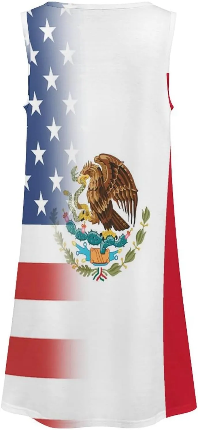 USA and Mexican Flag Women's Summer Dress Sleeveless Casual Loose Beach Vacation Tank Sundress