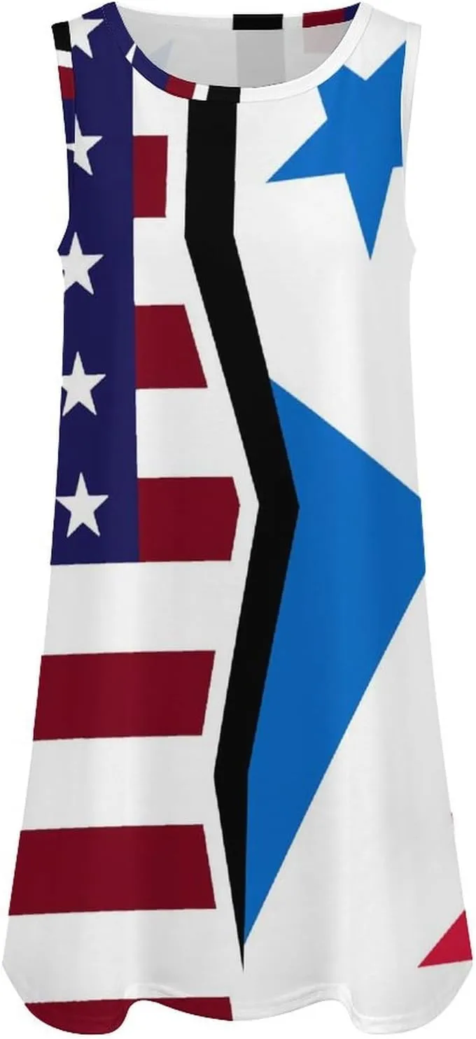 USA and Panama Flag Women's Summer Dress Sleeveless Casual Loose Beach Vacation Tank Sundress
