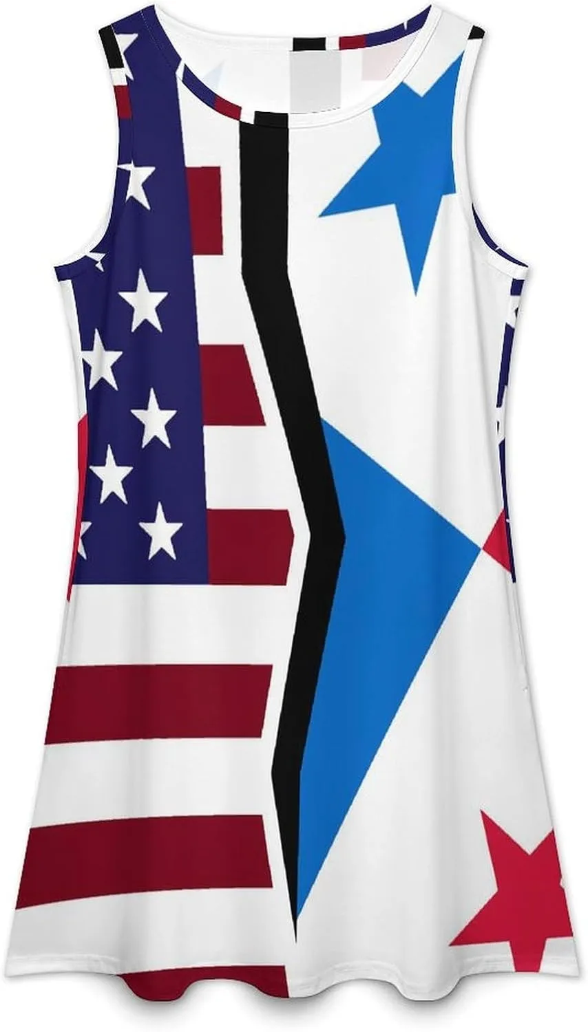 USA and Panama Flag Women's Summer Dress Sleeveless Casual Loose Beach Vacation Tank Sundress