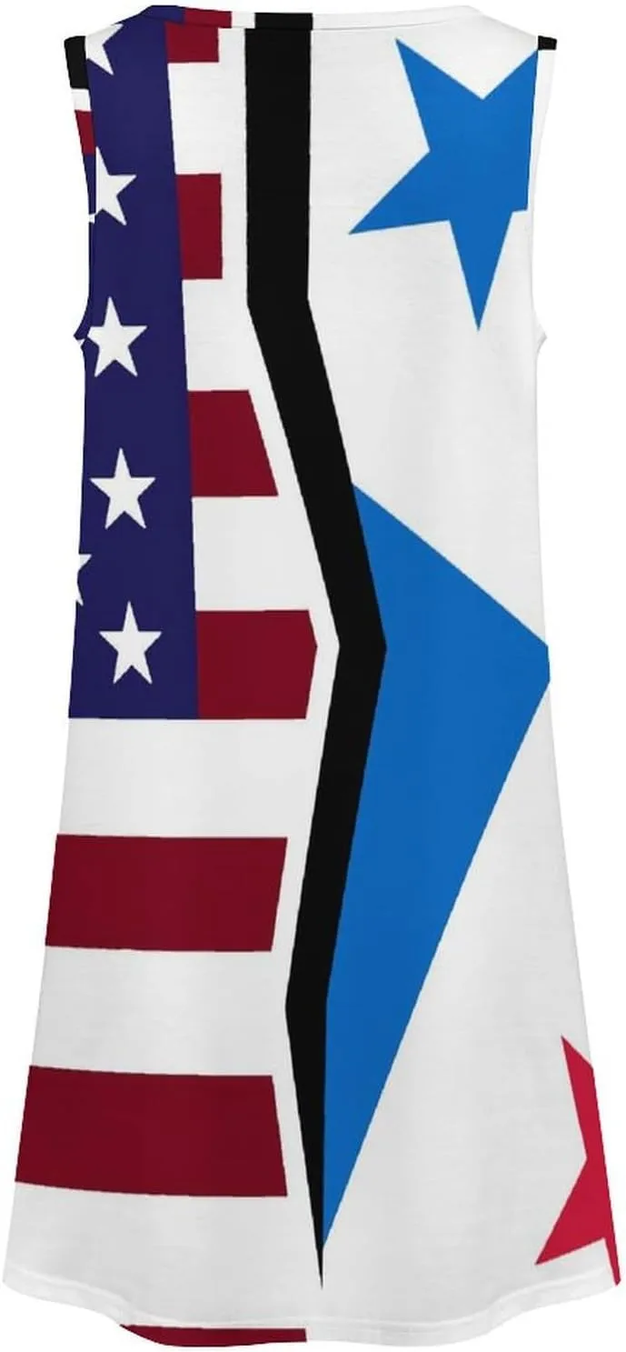 USA and Panama Flag Women's Summer Dress Sleeveless Casual Loose Beach Vacation Tank Sundress