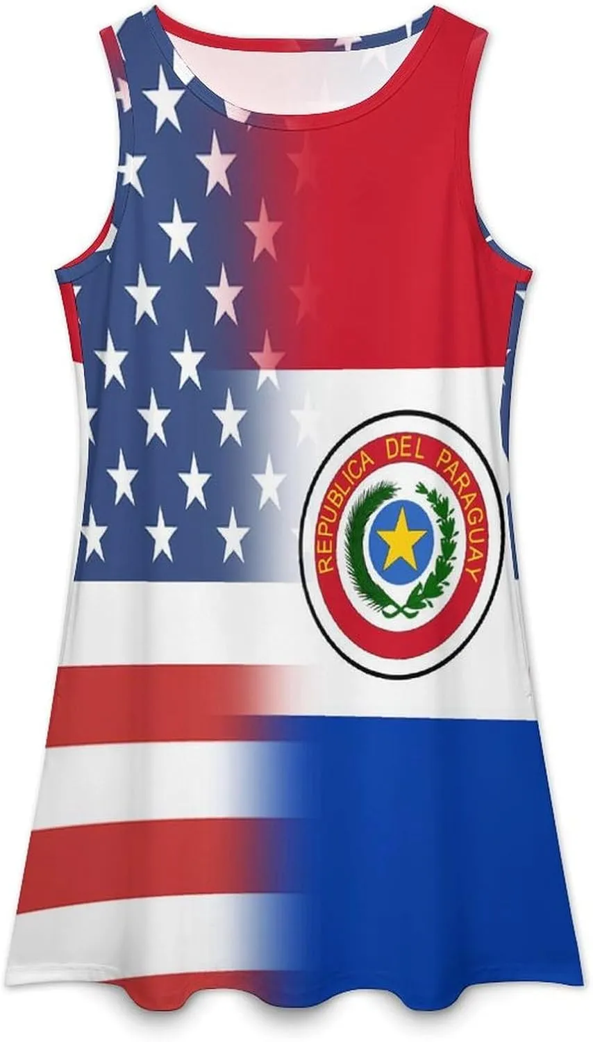 USA and Paraguay Flag Women's Summer Dress Sleeveless Casual Loose Beach Vacation Tank Sundress