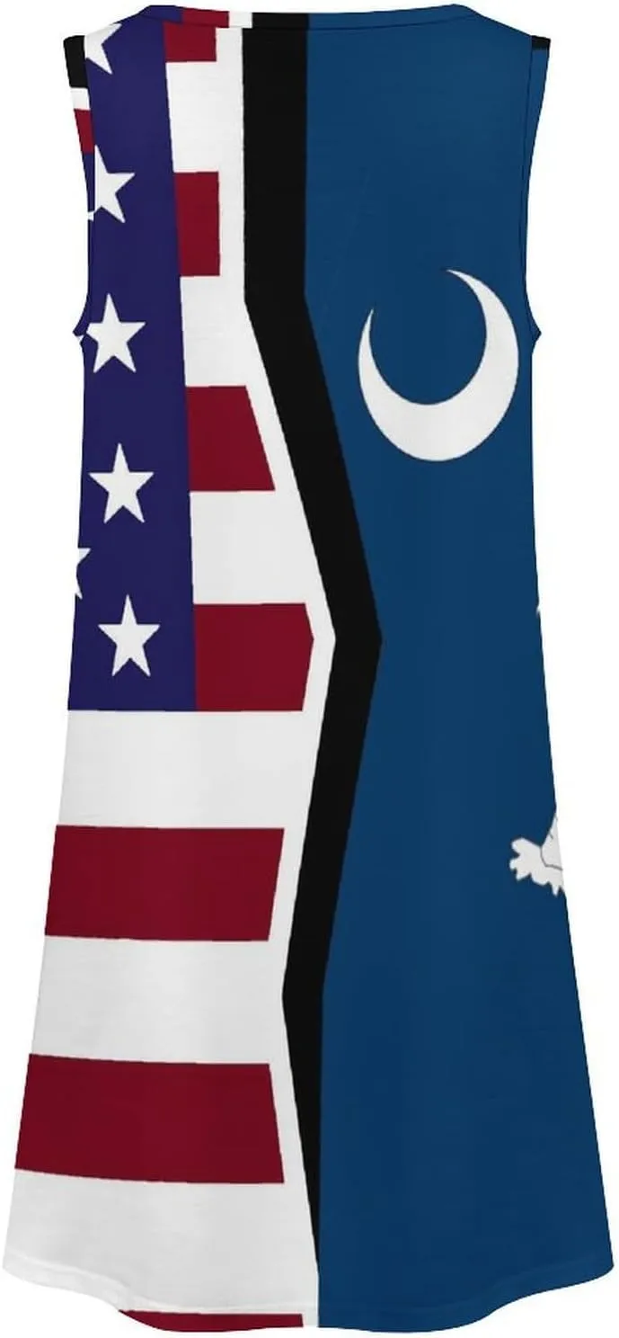 USA and South Carolina State Flag Women's Summer Dress Sleeveless Casual Loose Beach Vacation Tank Sundress