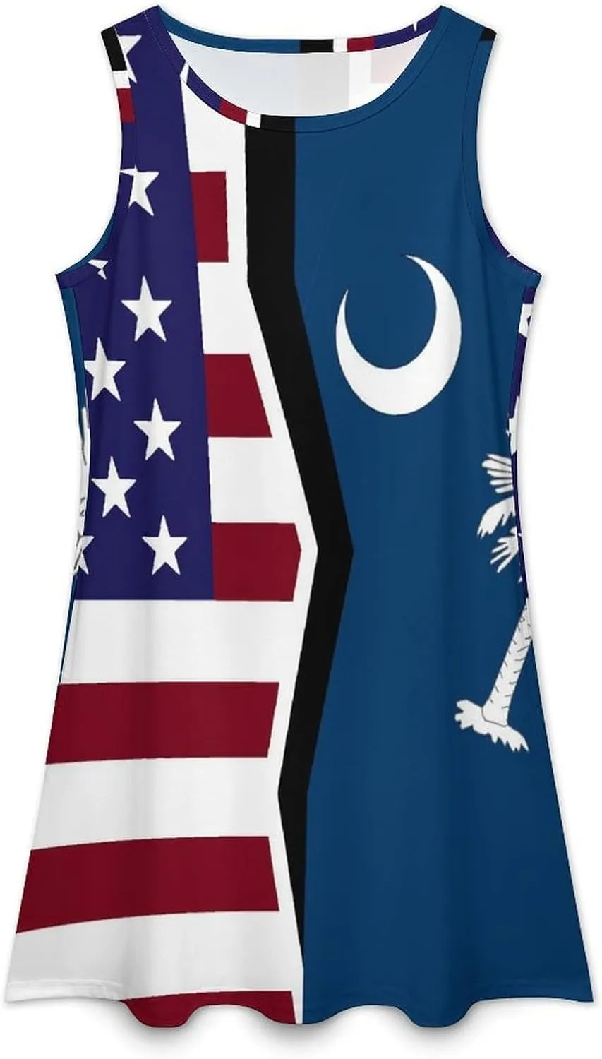 USA and South Carolina State Flag Women's Summer Dress Sleeveless Casual Loose Beach Vacation Tank Sundress
