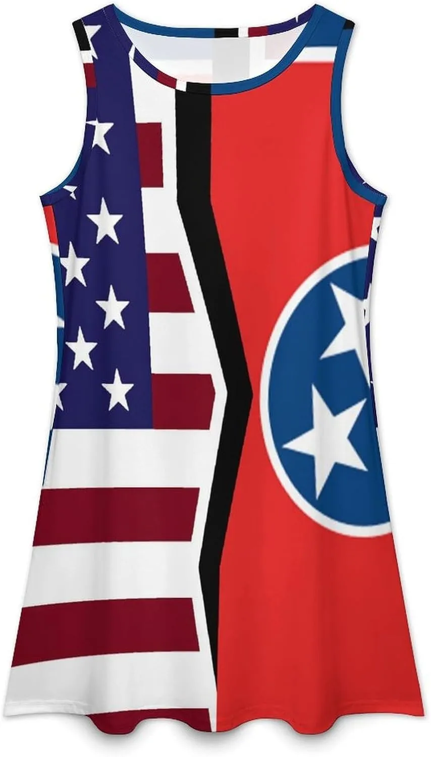 USA and Tennessee State Flag Women's Summer Dress Sleeveless Casual Loose Beach Vacation Tank Sundress