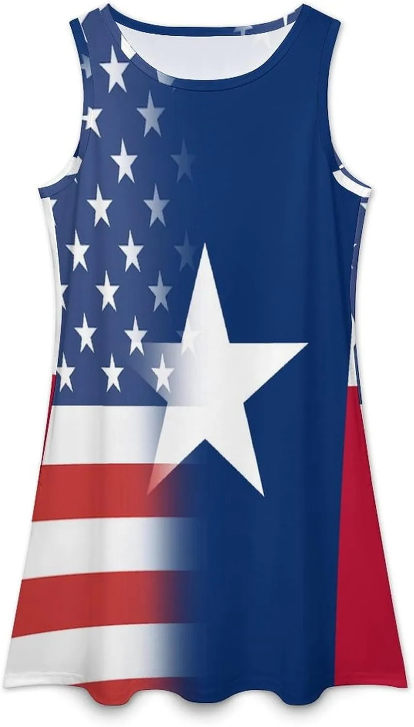 USA and Texas State Flag Women's Summer Dress Sleeveless Casual Loose Beach Vacation Tank Sundress