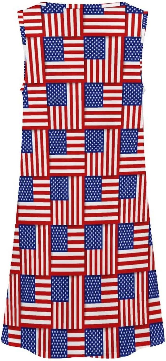 USA Flag Women's Summer Dress Sleeveless Casual Loose Beach Vacation Tank Sundress