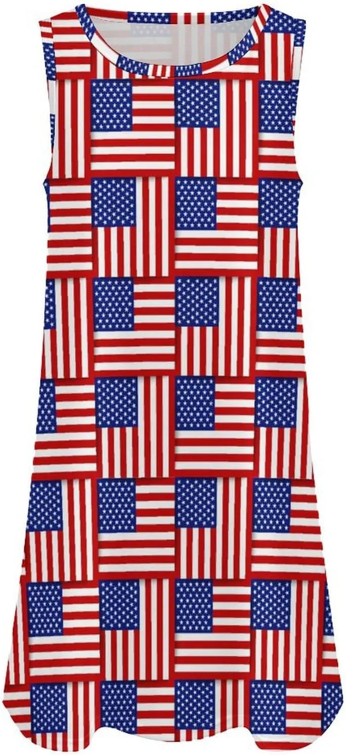 USA Flag Women's Summer Dress Sleeveless Casual Loose Beach Vacation Tank Sundress