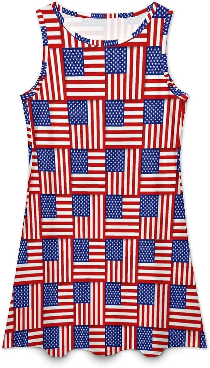 USA Flag Women's Summer Dress Sleeveless Casual Loose Beach Vacation Tank Sundress