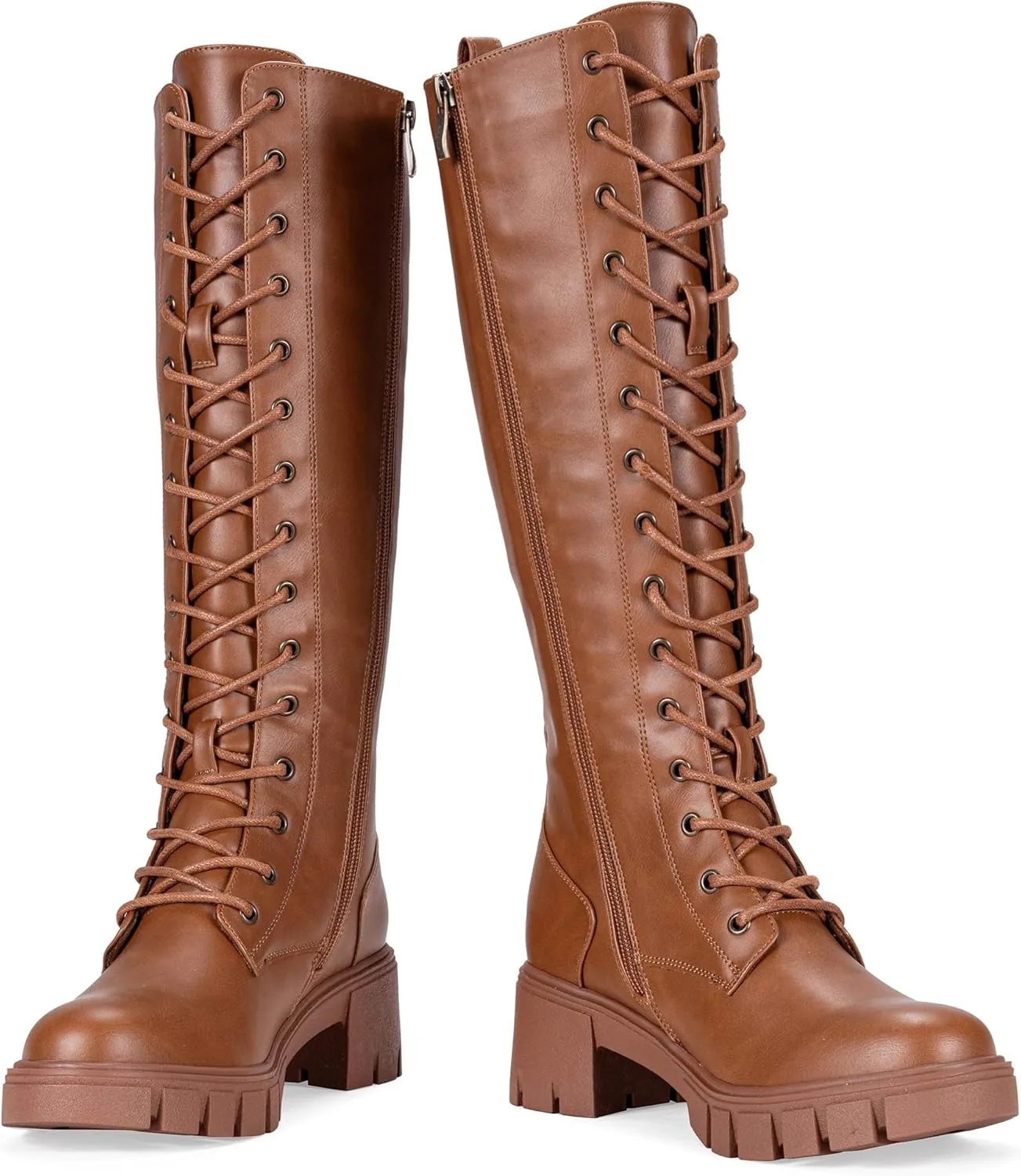 Vepose Women's 953 Lace Platform Combat Knee High Boots with Comfort Chunky Heel