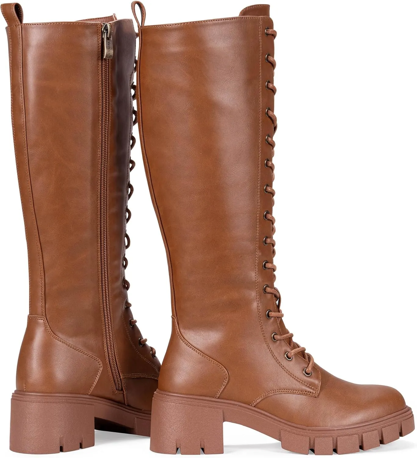 Vepose Women's 953 Lace Platform Combat Knee High Boots with Comfort Chunky Heel