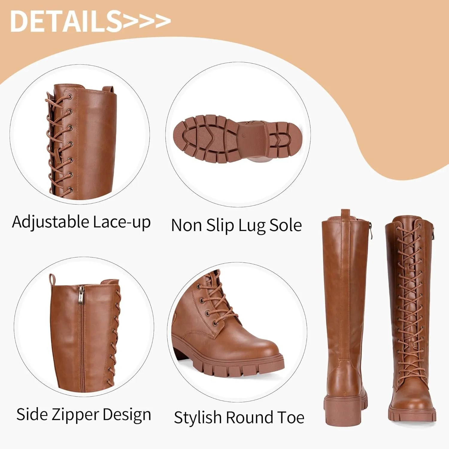 Vepose Women's 953 Lace Platform Combat Knee High Boots with Comfort Chunky Heel