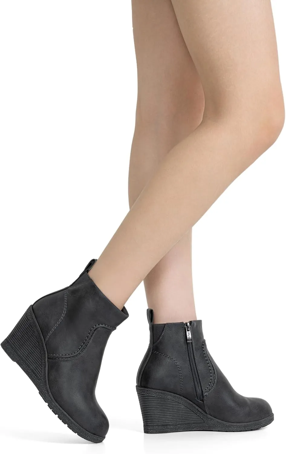 Vepose Women's 9679 Low Wedge Boots, Comfortable Ankle Booties with Inside Zipper