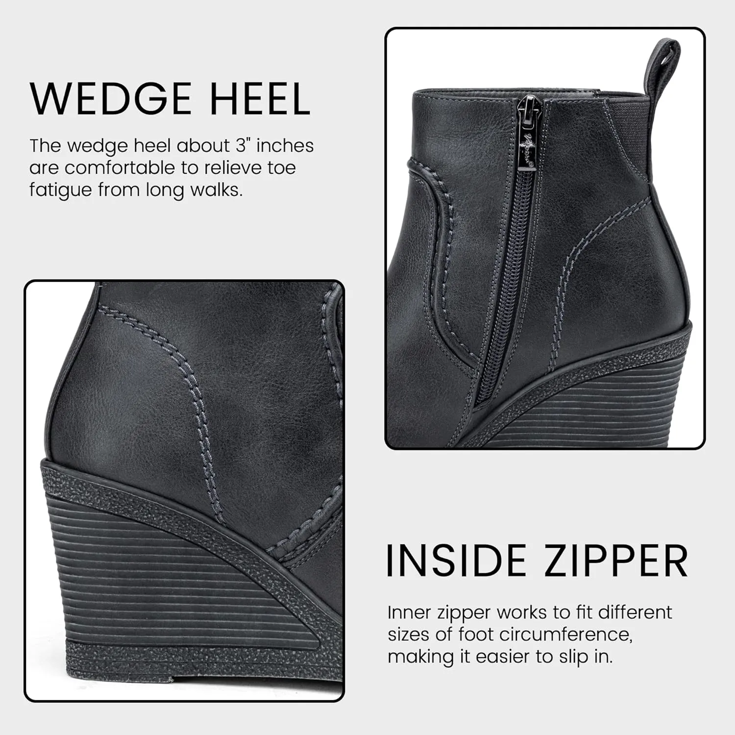 Vepose Women's 9679 Low Wedge Boots, Comfortable Ankle Booties with Inside Zipper