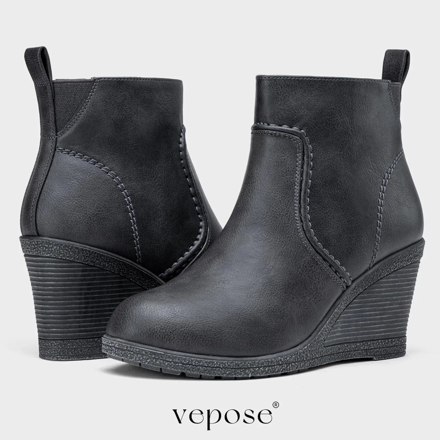 Vepose Women's 9679 Low Wedge Boots, Comfortable Ankle Booties with Inside Zipper