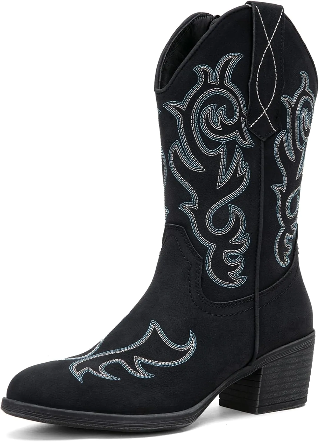 Vepose Women’s Cowboy Mid Calf Boots Cowgirl Western Embroidered Chunky Low Heel 9800 Boots with Zipper