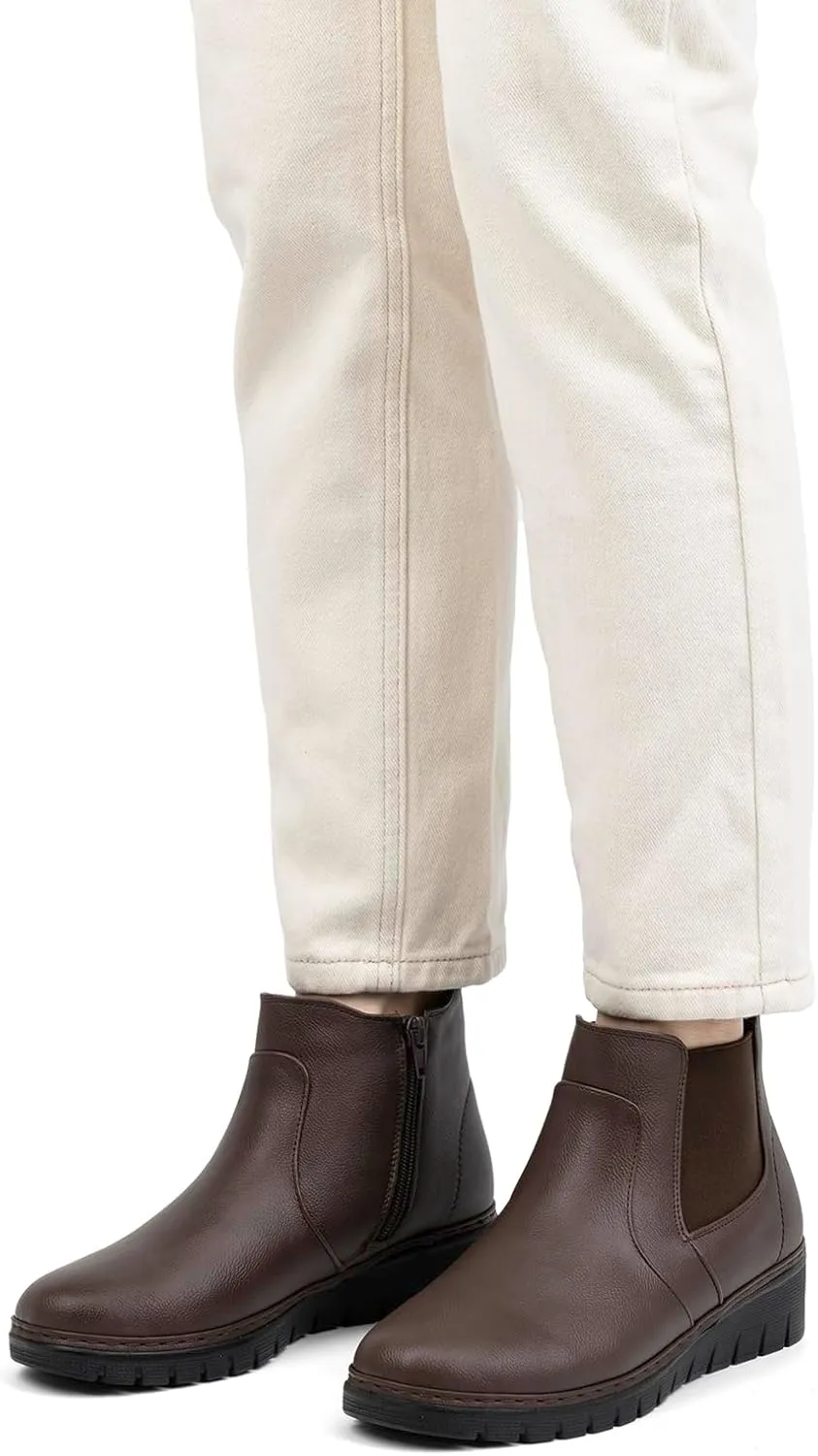 VJH confort Women’s Ankle Boots, Comfort Round Toe Lightweight Wedge Chelsea Booties with Arch Support