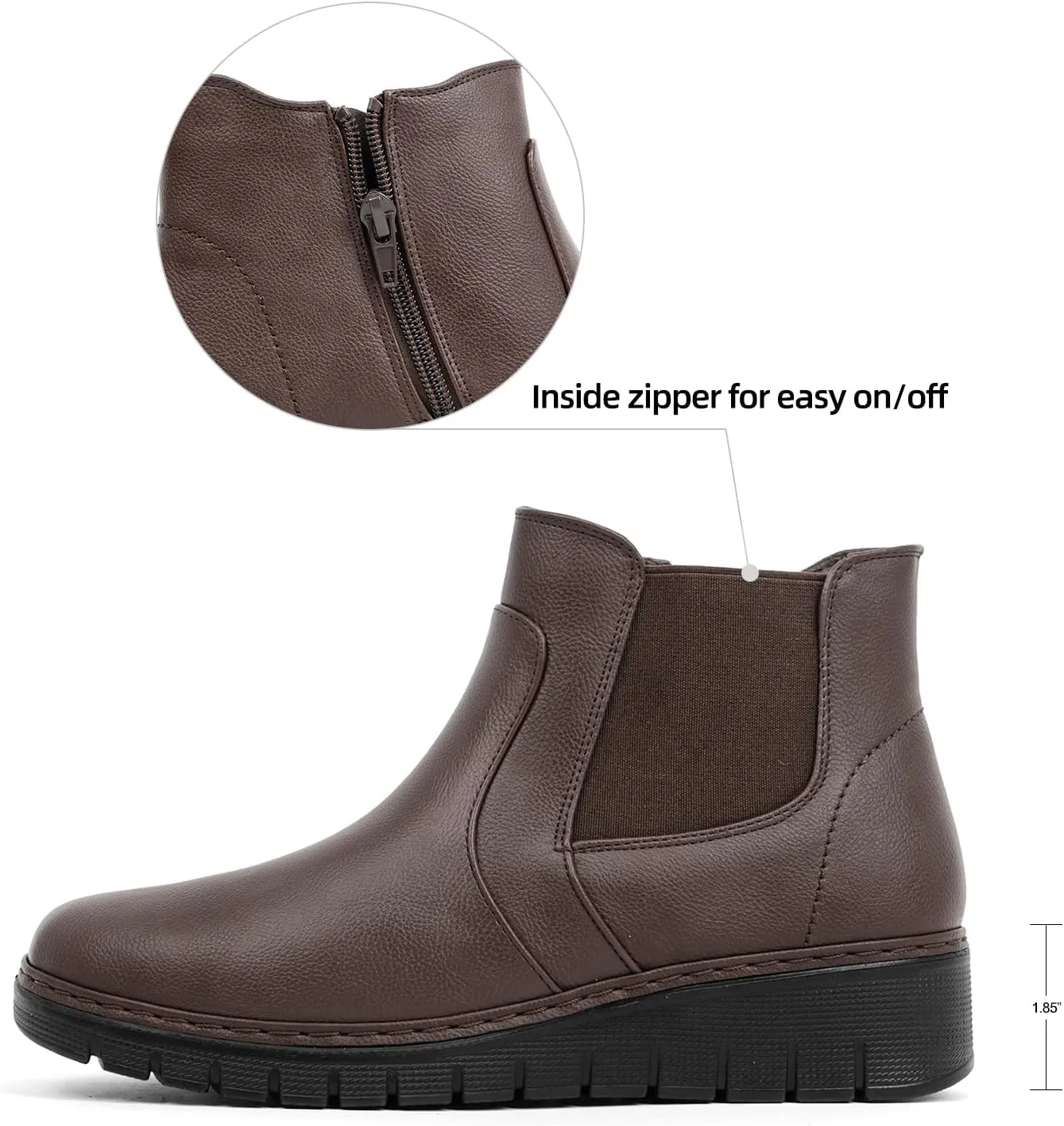 VJH confort Women’s Ankle Boots, Comfort Round Toe Lightweight Wedge Chelsea Booties with Arch Support