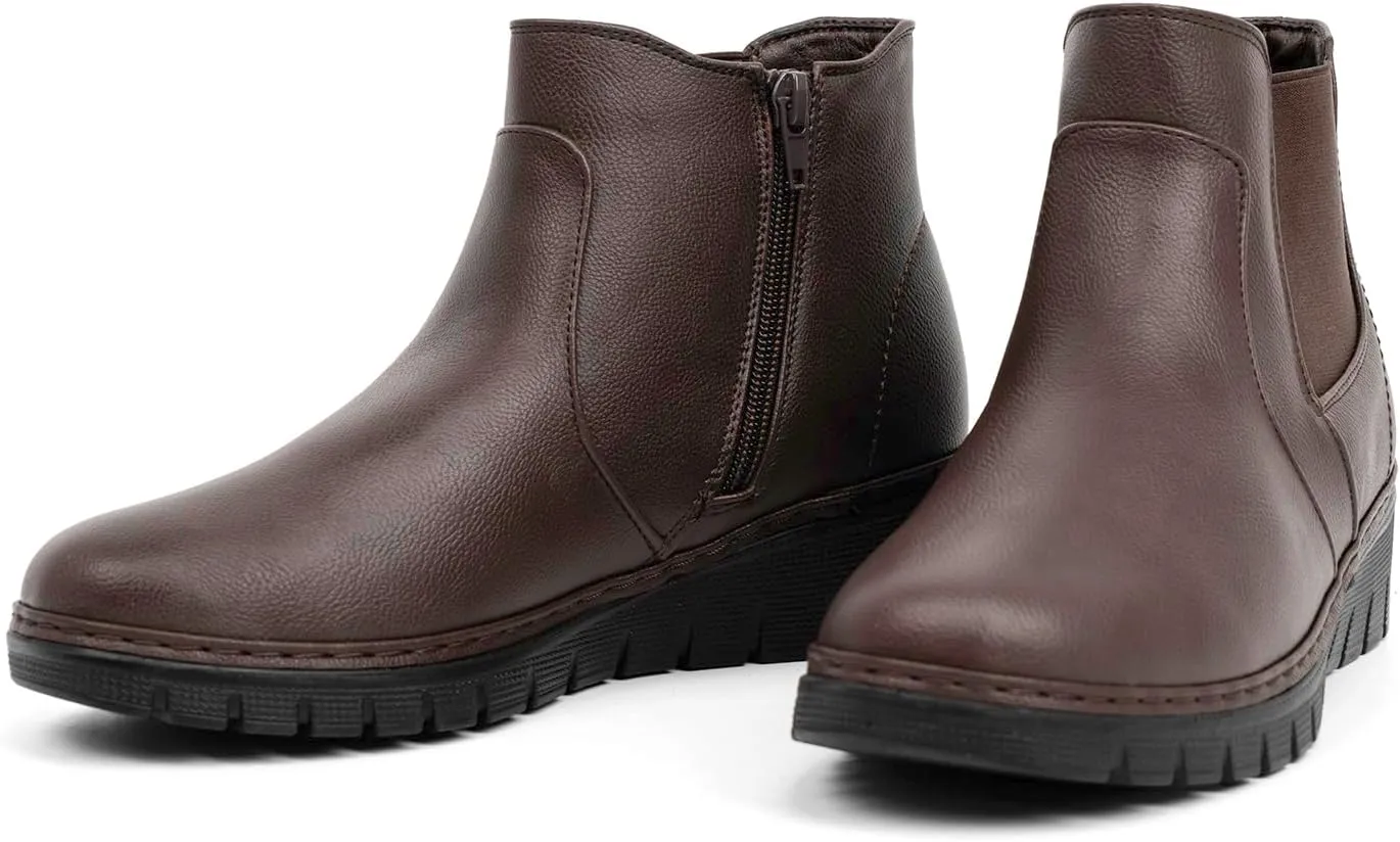 VJH confort Women’s Ankle Boots, Comfort Round Toe Lightweight Wedge Chelsea Booties with Arch Support