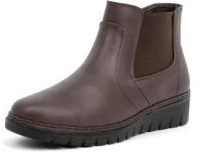 VJH confort Women’s Ankle Boots, Comfort Round Toe Lightweight Wedge Chelsea Booties with Arch Support