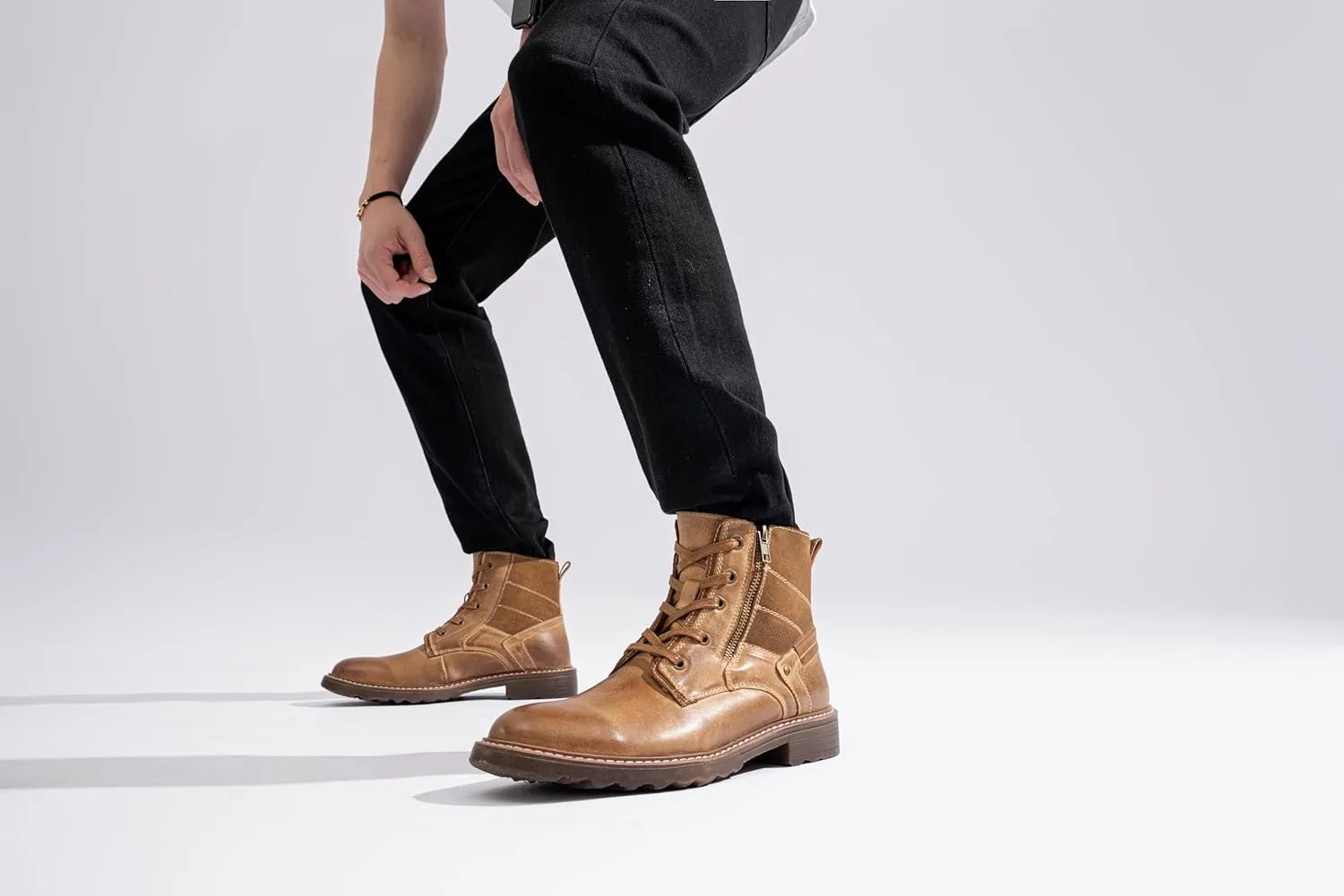 Vostey Mens Boots Motorcycle Casual Boots for Men Zipper Fashion Chukka Boots Mens