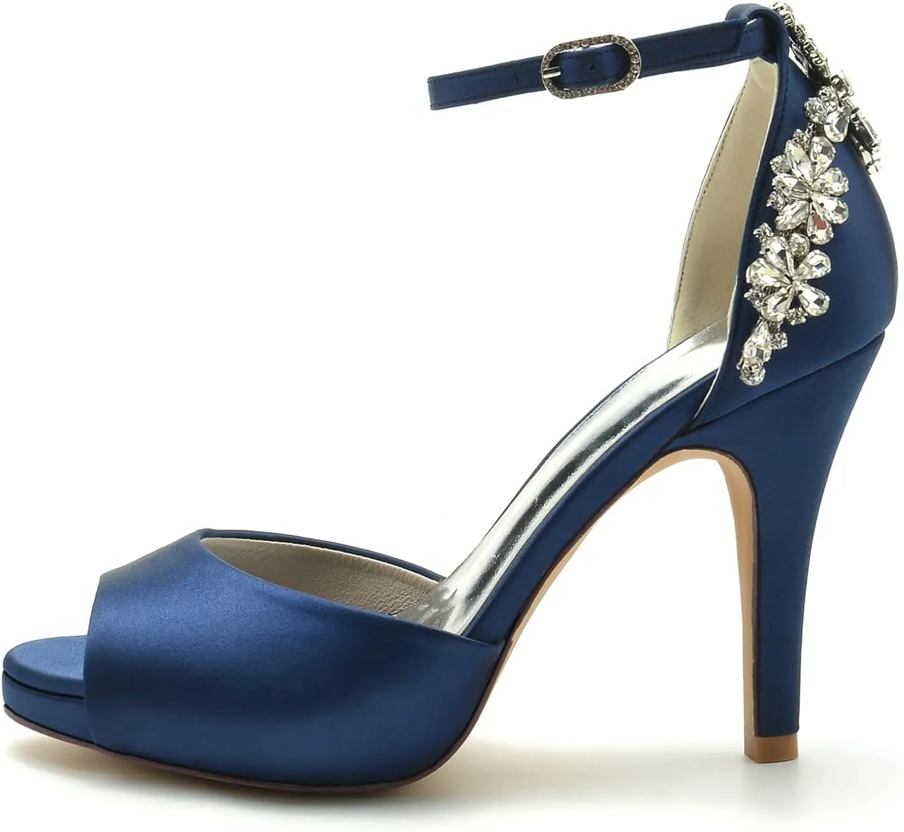 VULTRO Womens Ladies Platform High Heel Peep Toe Ankle Strap Satin Wedding Party Bridal Shoes